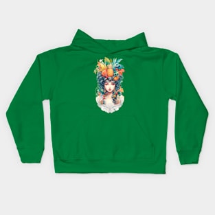 Girl with Fruits and Flowers on her Head Kids Hoodie